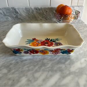 Pioneer Woman rectangular ruffle floral ceramic bakeware casserole dish tray
